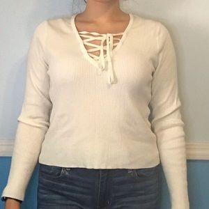 H&M lace up v-neck sweater